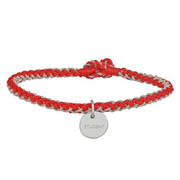 Håndflettet armbånd 16,5cm STUDENT rød sølv , fra Nordahl