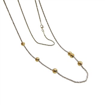 Halskæde - Lang kæde 70-90cm Rhodineret/forgyldt m. 6 stk Magic Beads Ø6mm 80cm, fra San - Links of Joy
