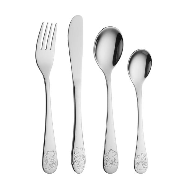 Rustfrit stål bestik m. drage inkl. bamse, fra Noa Kids