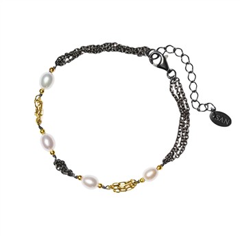Armbånd & halskæde Steringsølv m.14kt guld & ferskvandsperler 18+4cm, fra San - Links of Joy