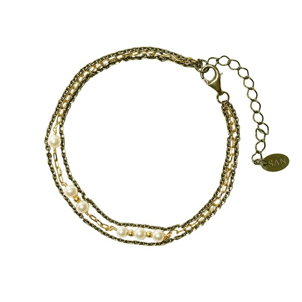 Armbånd  Sterlingsølv med 9kt guld og ferskvandsperle 16+4cm, fra San - Links of Joy