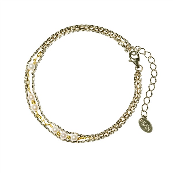 Armbånd i Sterlingsølv m.14kt guld & ferskvandsperler 18+4cm, fra San - Links of Joy