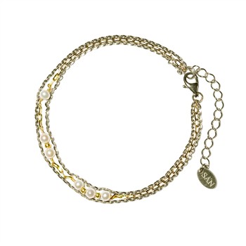 Armbånd i Sterlingsølv m.9kt guld & ferskvandsperler 18+4cm, fra San - Links of Joy