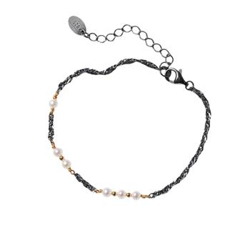 Armbånd & halskæde i sterlingsølv oxyderet/forgyldt med ferskvandsperler 42+8cm, fra San - Links of Joy