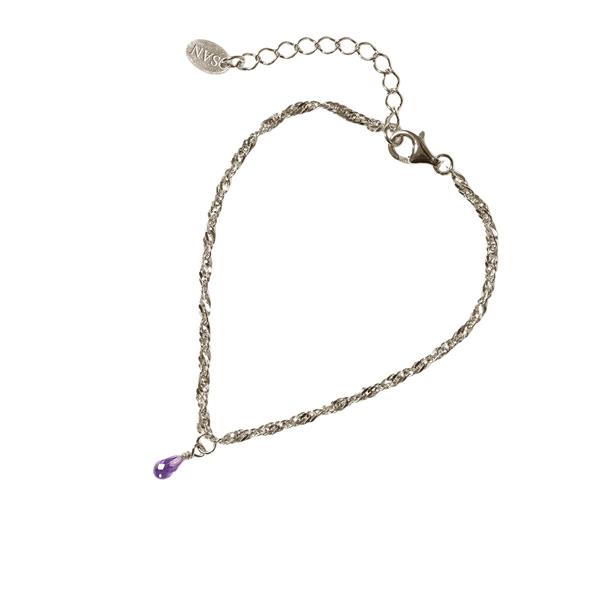 Armbånd i Rhodineret Sterlingsølv med Ametyst 16+4cm, fra San - Links of Joy