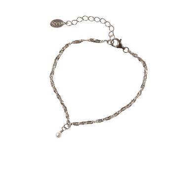 Armbånd i Rhodineret Sterlingsølv med Ferskvandsperle 18+4cm, fra San - Links of Joy
