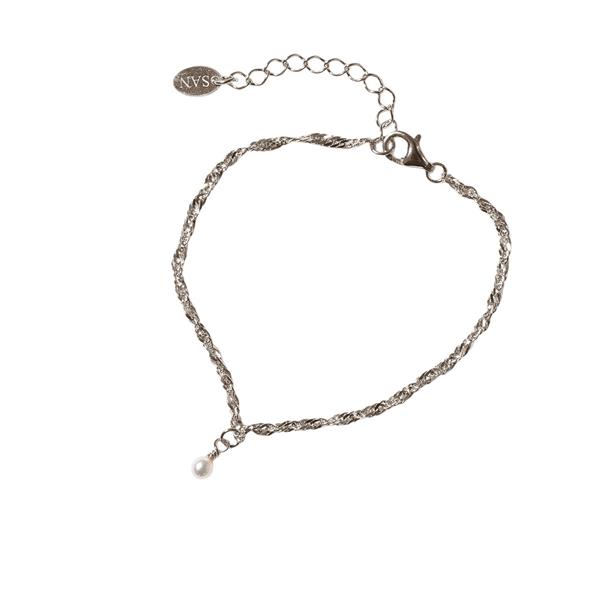 Armbånd i Rhodineret Sterlingsølv med Ferskvandsperle 16+4cm, fra San - Links of Joy