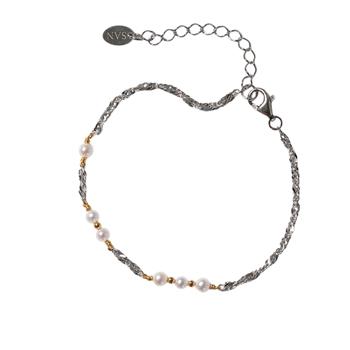 Armbånd & halskæde i sterlingsølv rhodineret/forgyldt med ferskvandsperler 42+8cm, fra San - Links of Joy