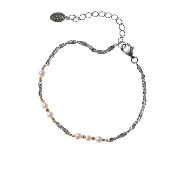 Armbånd & halskæde i sterlingsølv rhodineret/forgyldt med ferskvandsperler 18+4cm, fra San - Links of Joy