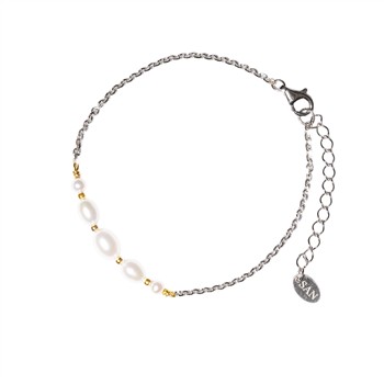Rhodineret/forgyldt armbånd med Ferskvandsperler 18+4cm, fra San - Links of Joy