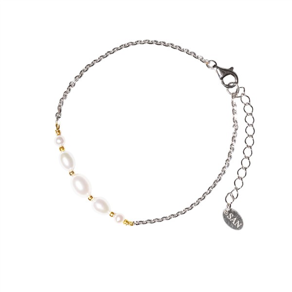 Rhodineret/forgyldt armbånd med Ferskvandsperler 18+4cm, fra San - Links of Joy