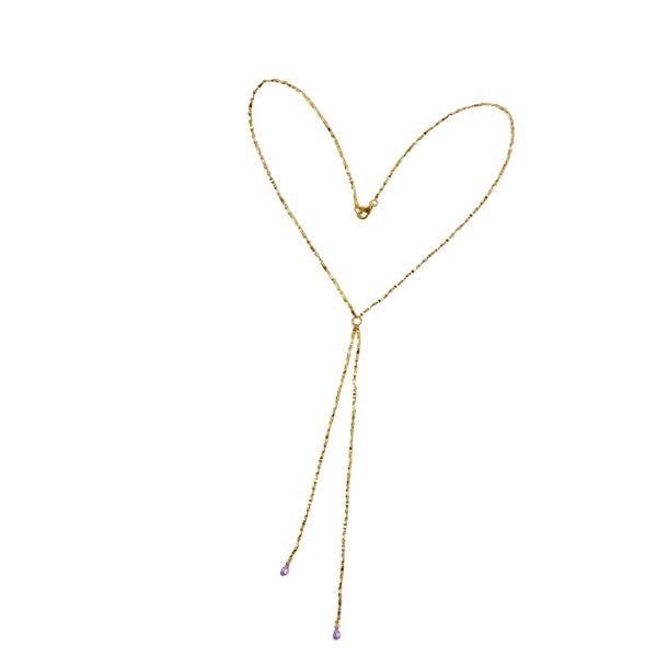 Halskæde i forgyldt sterlingsølv med ametyst 40cm, fra San - Links of Joy