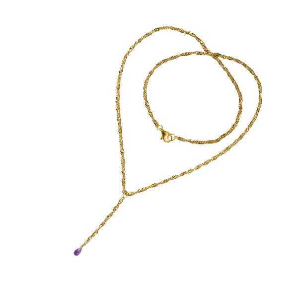 Halskæde i Forgyldt Sterlingsølv med Ametyst 40cm, fra San - Links of Joy