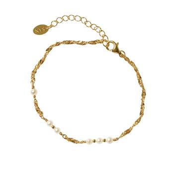 Armbånd & halskæde i forgyldt sterlingsølv med ferskvandsperler 42+8cm, fra San - Links of Joy