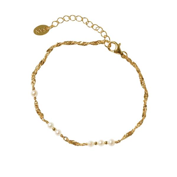 Armbånd & halskæde i forgyldt sterlingsølv med ferskvandsperler 16+4cm, fra San - Links of Joy