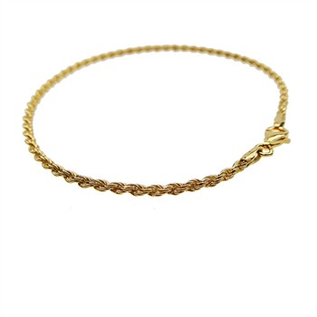 2 mm Bjørn Borg - Cordel kæde i Forgyldt Sterlingsølv - Armbånd & Halskæde 21cm, fra San - Links of Joy