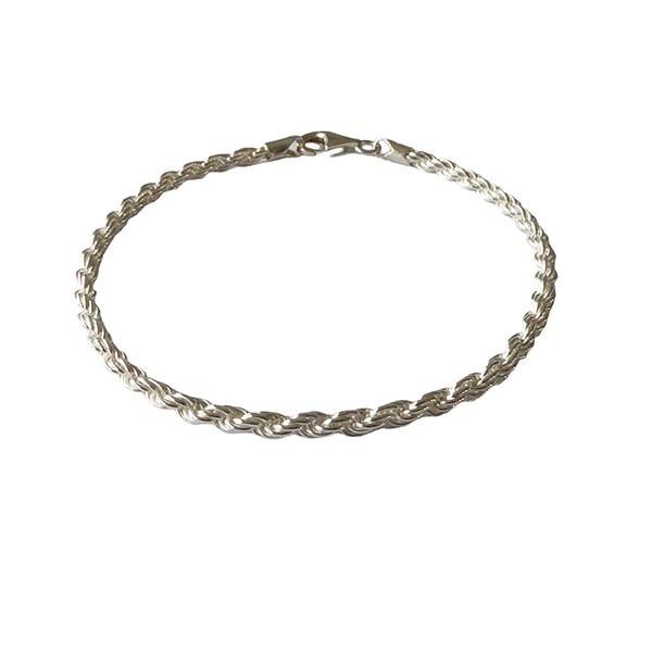 3mm Bjørn Borg - Cordel kæde i Blank sterlingsølv - Armbånd & Halskæde 19cm, fra San - Links of Joy