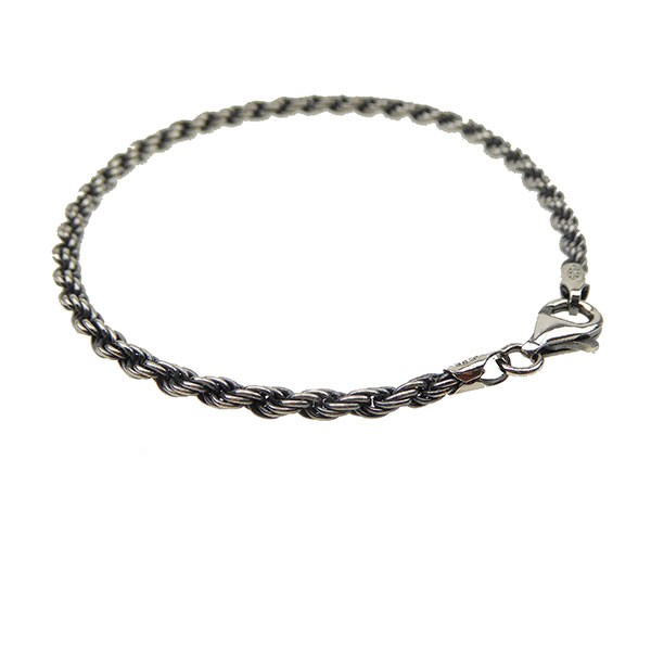 3mm Bjørn Borg - Cordel kæde i Let Oxyderet Sterlingsølv - Armbånd & Halskæde 20cm, fra San - Links of Joy