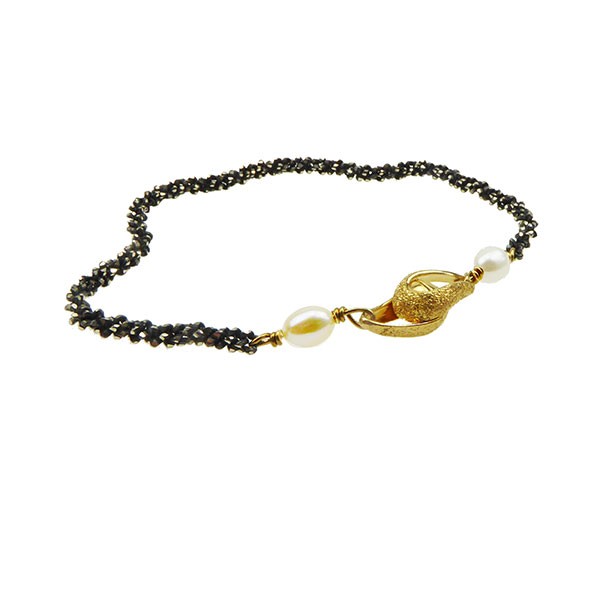 Armbånd & halskæde - Oxyderet m.Magnetlås & Hvide Ferskvandsperler 18cm, fra San - Links of Joy