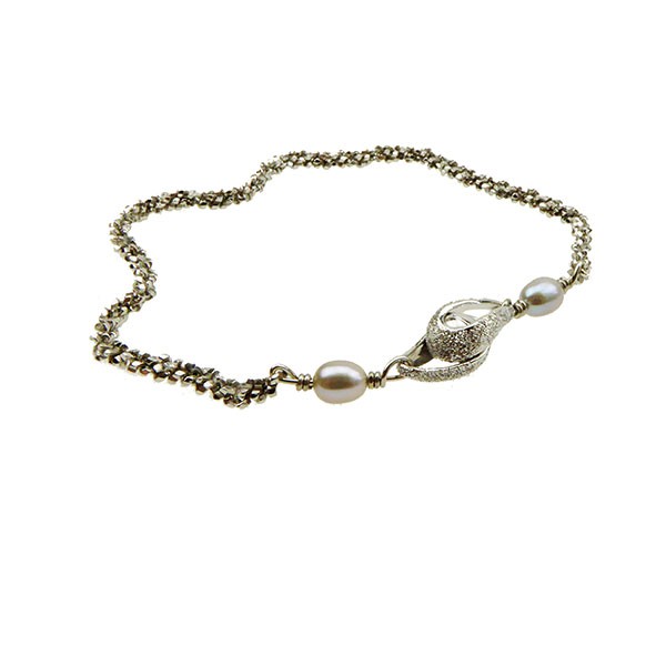 Armbånd & halskæde - Rhodineret m.Magnetlås & grå Ferskvandsperler 18cm, fra San - Links of Joy