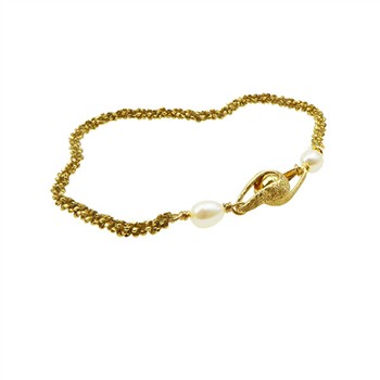 Armbånd & halskæde - Forgyldt m.Magnetlås & Hvide Ferskvandsperler. 21cm, fra San - Links of Joy