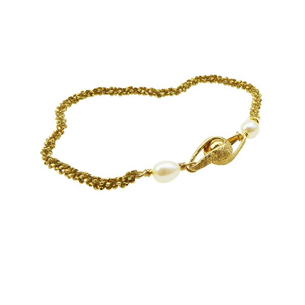 Armbånd & halskæde - Forgyldt m.Magnetlås & Hvide Ferskvandsperler. 18cm, fra San - Links of Joy