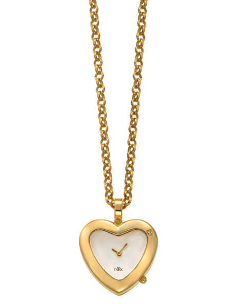 Gullbelagt hjerte på 4 mm halskjede med klokke fra Inex